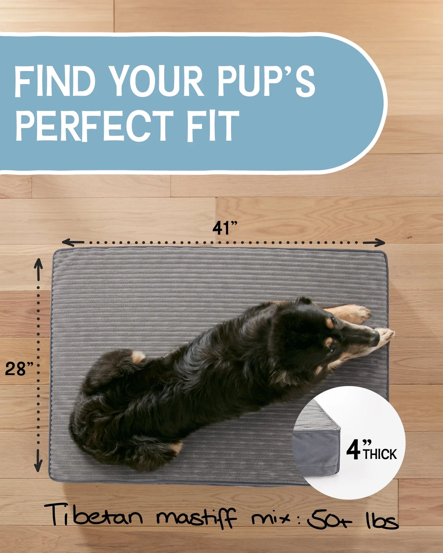 41In Gray Orthopedic Dog Bed for Large Dogs with Egg Crate Foam Support and Non-Slip Bottom, Waterproof and Machine Washable Removable Pet Bed Cover,Xl Size(41"X28"X4")