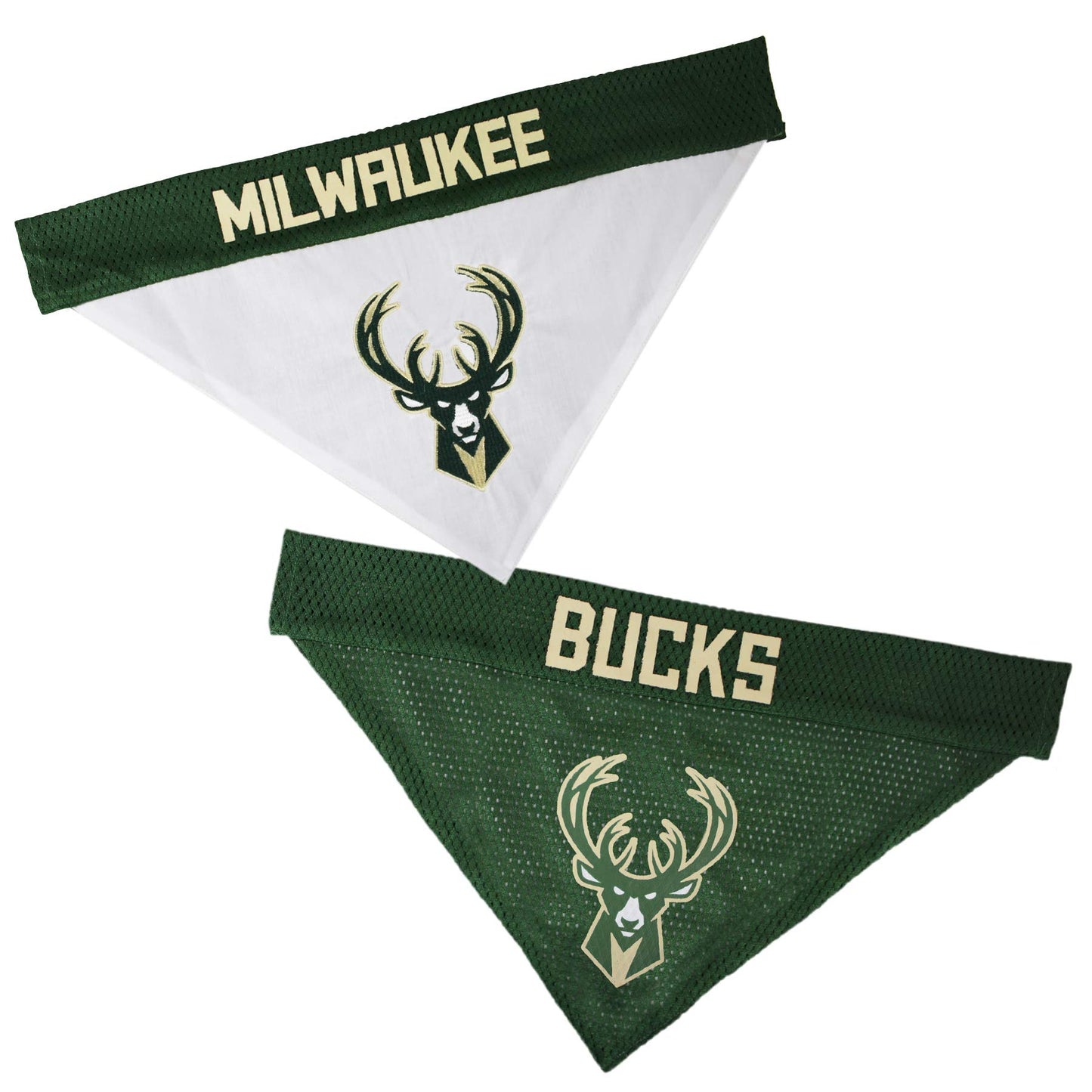 NBA Dog Bandana - Milwaukee Bucks Reversible Pet Bandana. 2 Sided Home & Away Sports Bandana with a PREMIUM Embroider