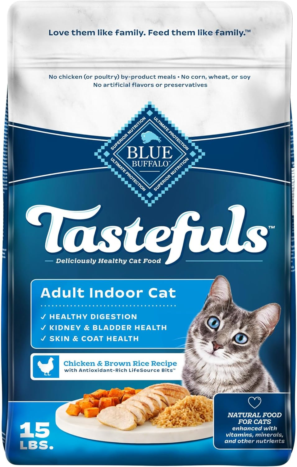 Tastefuls Indoor Natural Adult Dry Cat Food, Chicken 15Lb Bag