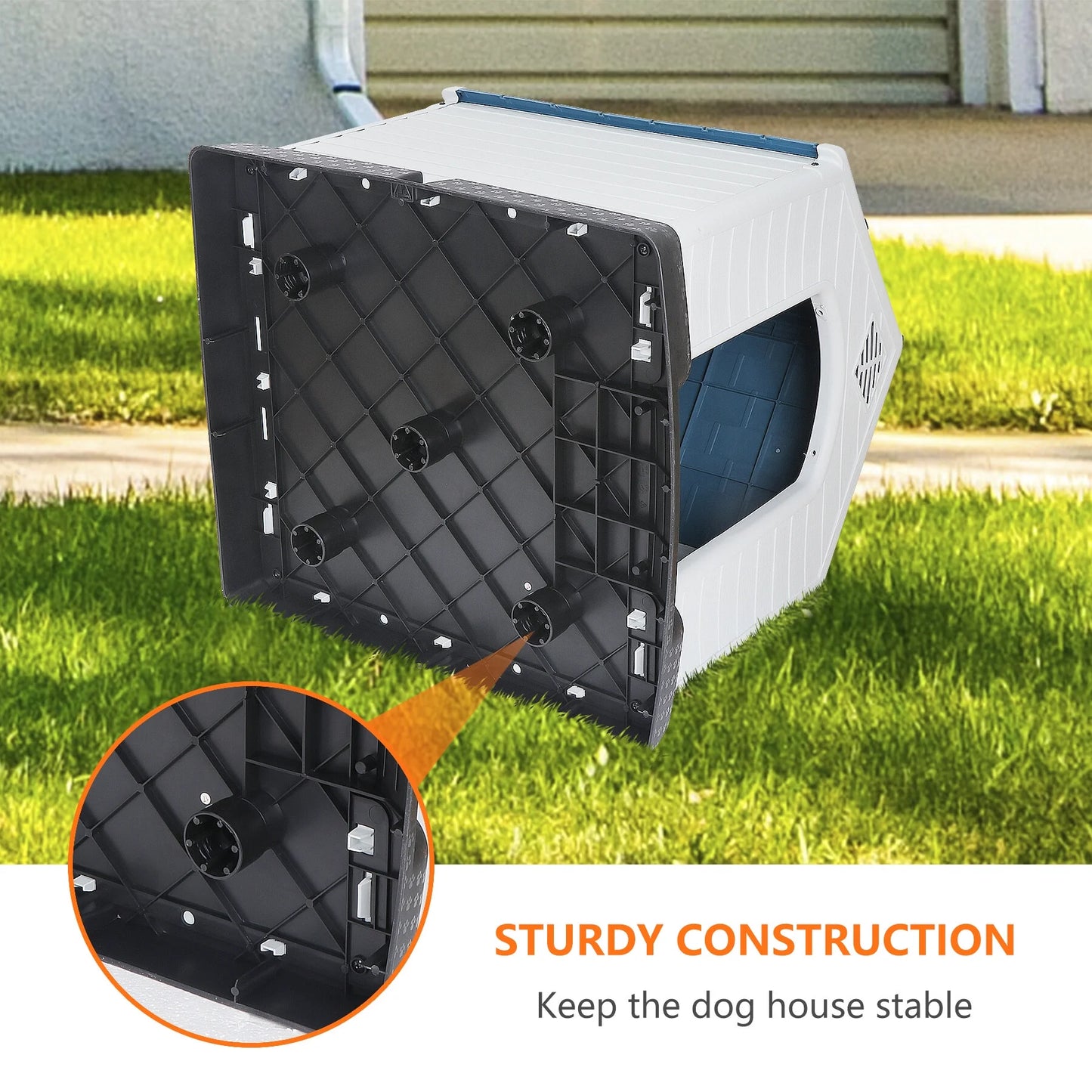 32" Large Dog House Indoor Outdoor Plastic Pet House Waterproof Kennel, White