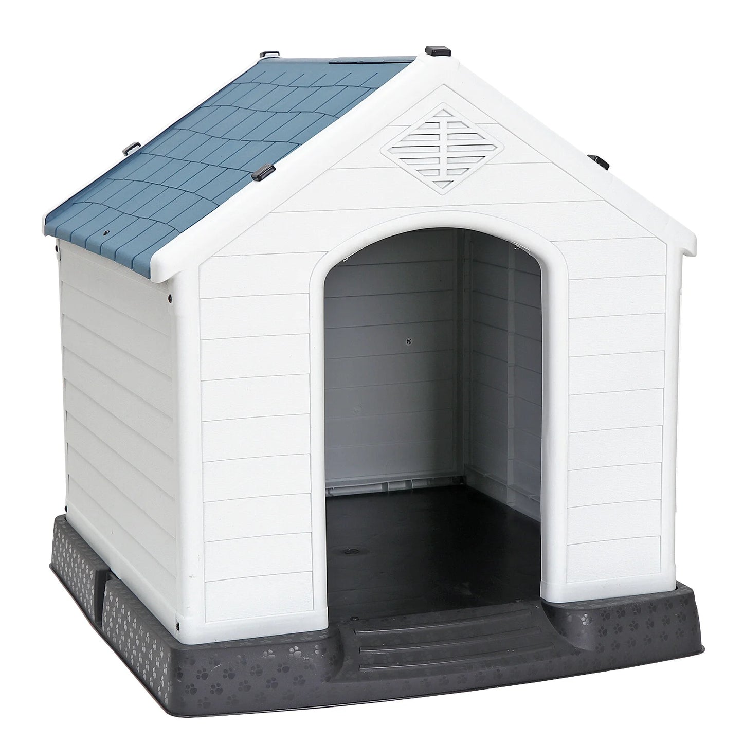 32" Large Dog House Indoor Outdoor Plastic Pet House Waterproof Kennel, White