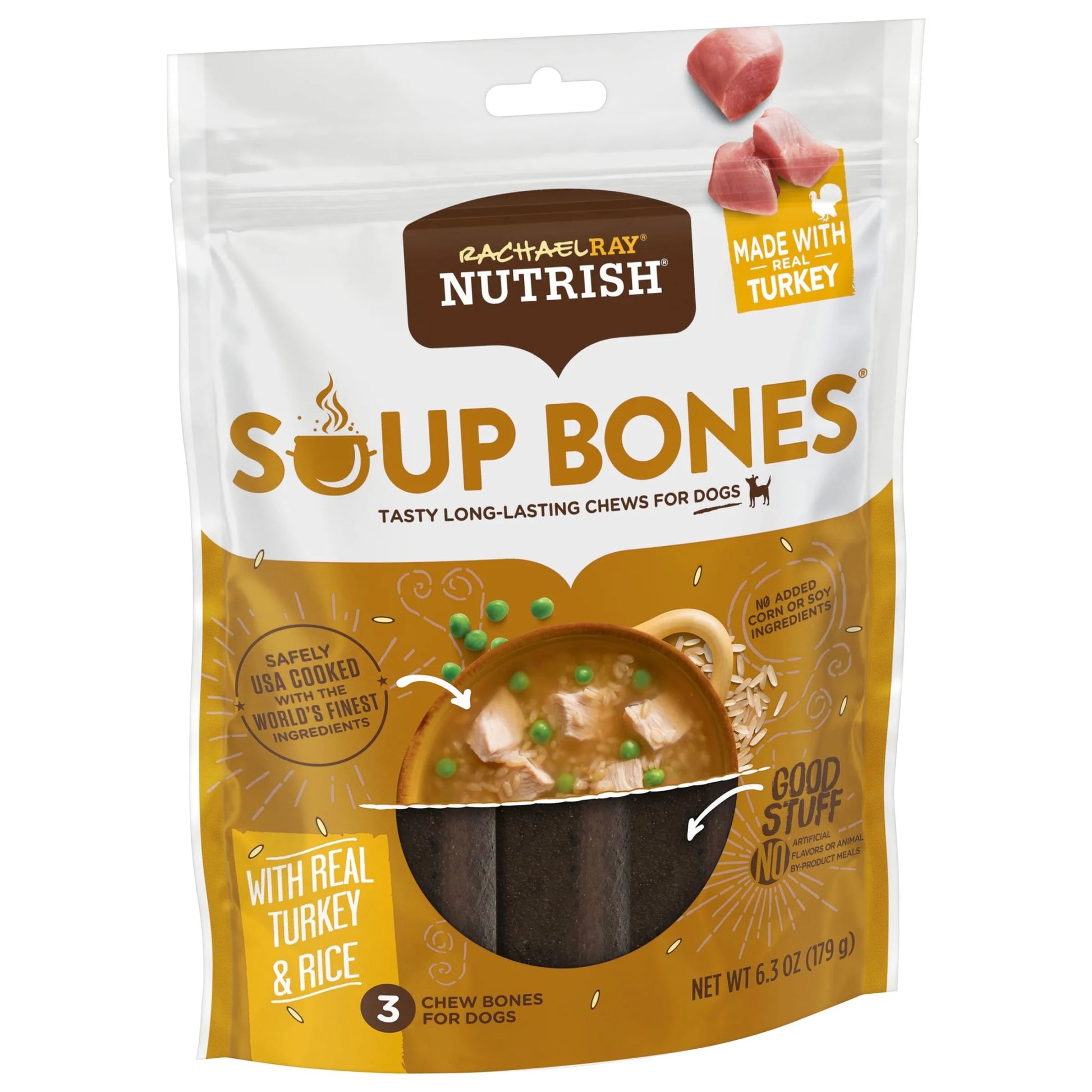 Rachael Ray  Soup Bones with Real Turkey & Rice, 3 Dry Dog Chews