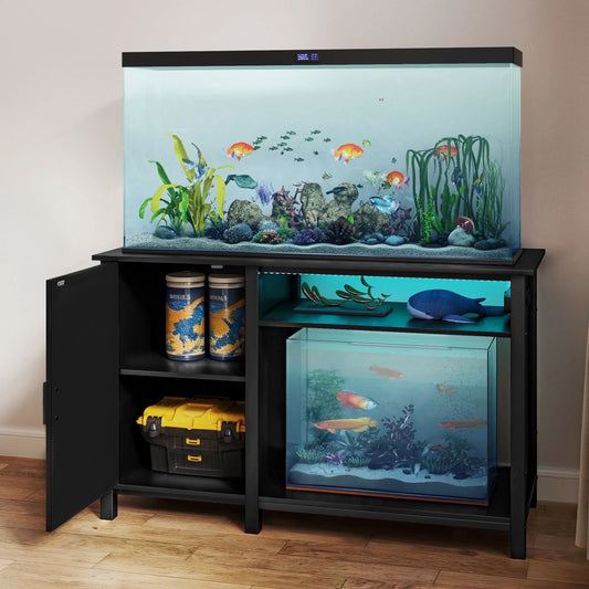 Heavy Duty Aquarium Stand for 55-75 Gallon Fish Tanks, with Additional 20 Gallon Space and RGB Light Strip, Fish Tank Stand with 800 Lbs Capacity, Adjustable Dividers