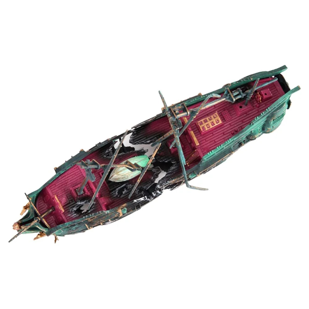 Fishing Boat Aquarium Ornament Plastic Decoration Sunken Pirate Ship Theme