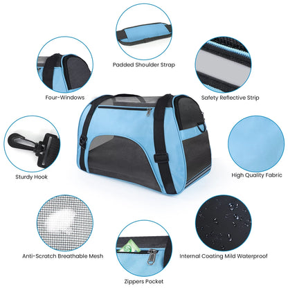 Cat Carrier Airline Approved Pet Carrier, Dog Carrier, Puppy Carrier, Kitten Carrier, Blue