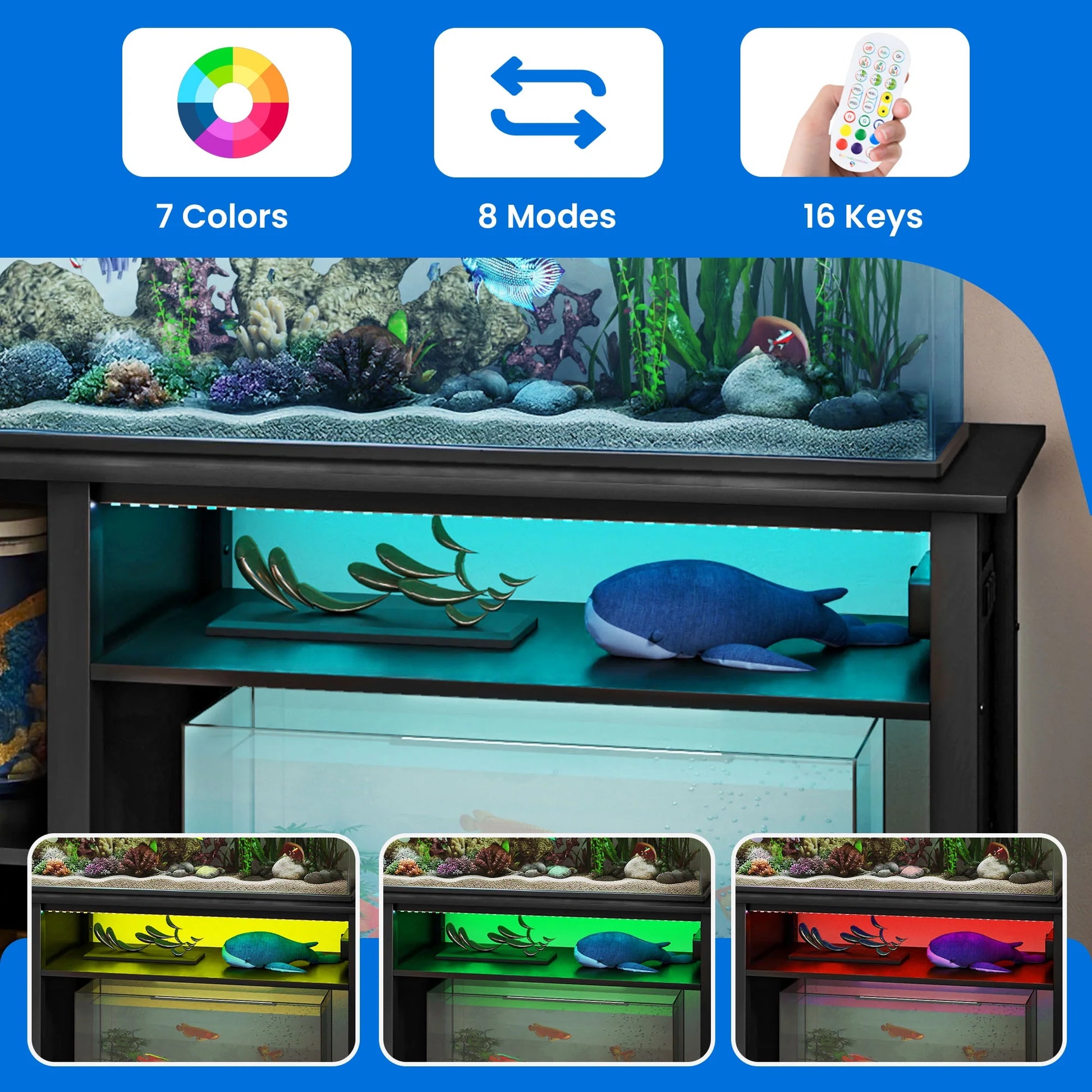 Heavy Duty Aquarium Stand for 55-75 Gallon Fish Tanks, with Additional 20 Gallon Space and RGB Light Strip, Fish Tank Stand with 800 Lbs Capacity, Adjustable Dividers