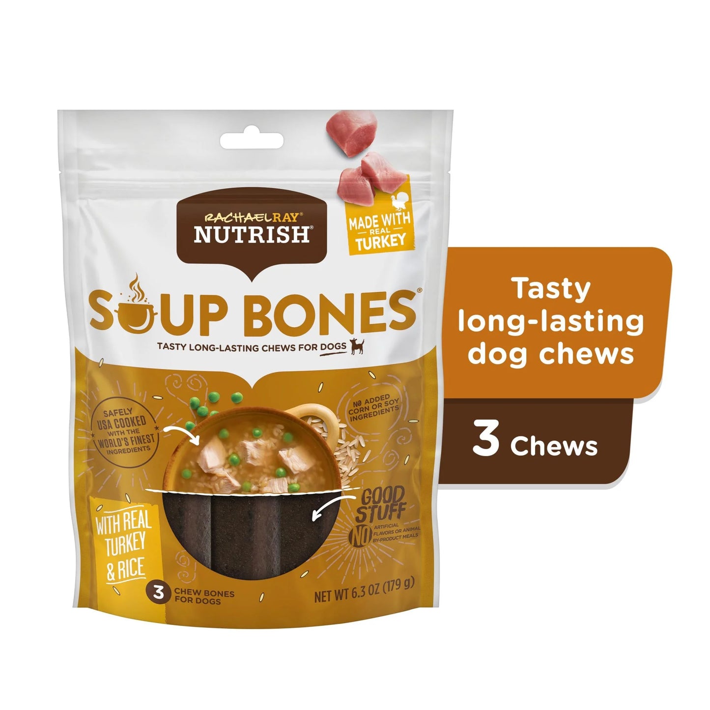 Rachael Ray  Soup Bones with Real Turkey & Rice, 3 Dry Dog Chews