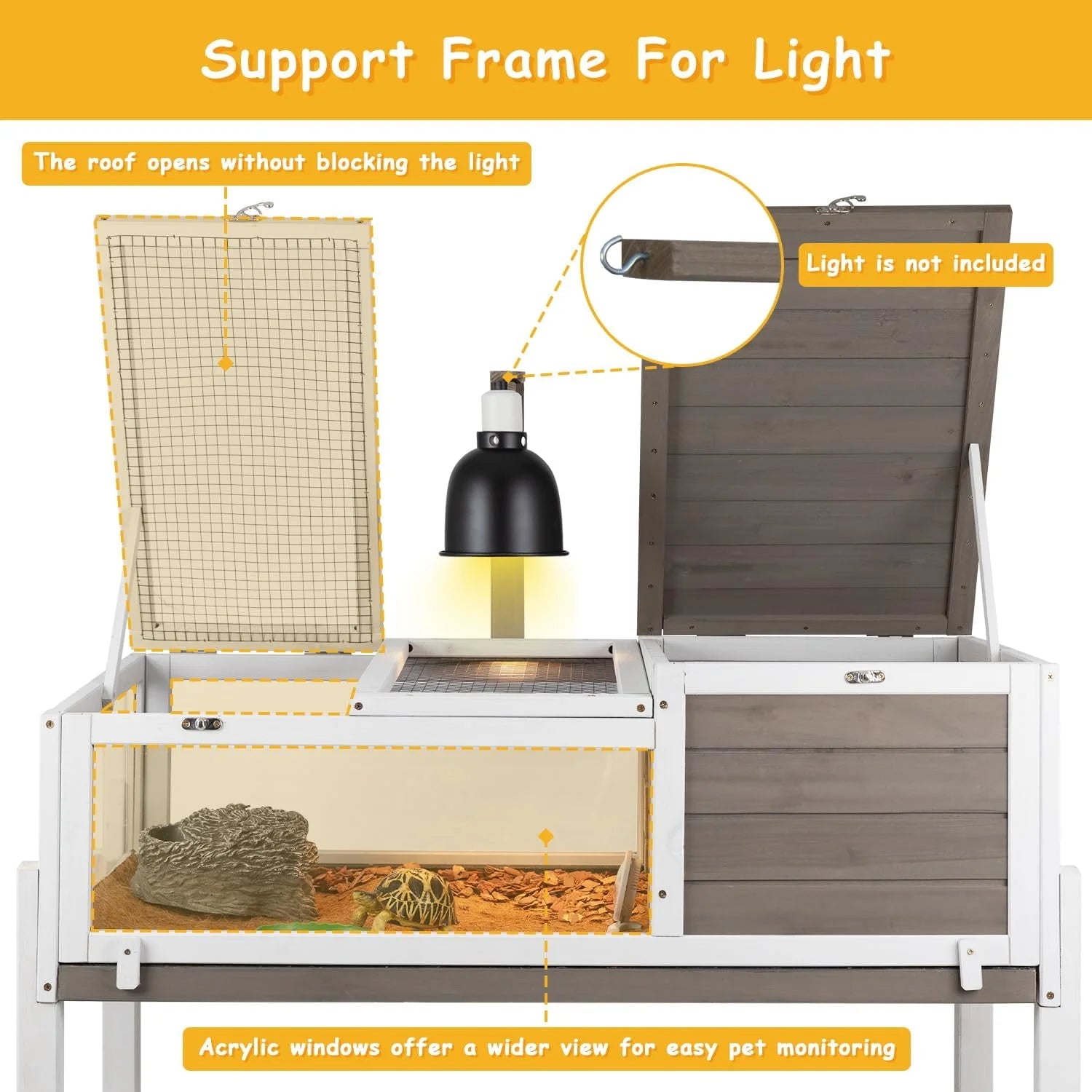 Tortoise Habitat Turtle Enclosure with Detachable Legs, Wooden Indoor Reptile Cage for Small Animals with Leakproof Tray