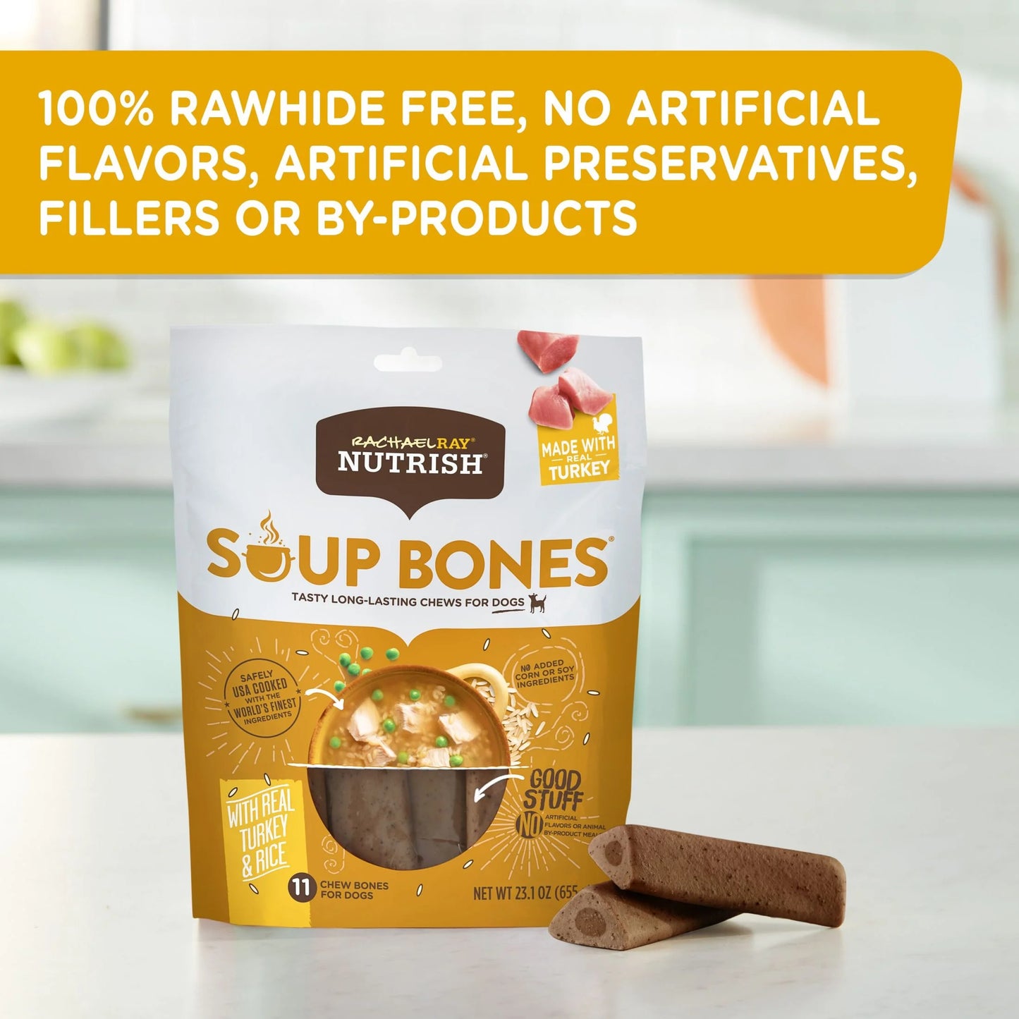 Rachael Ray  Soup Bones with Real Turkey & Rice, 3 Dry Dog Chews