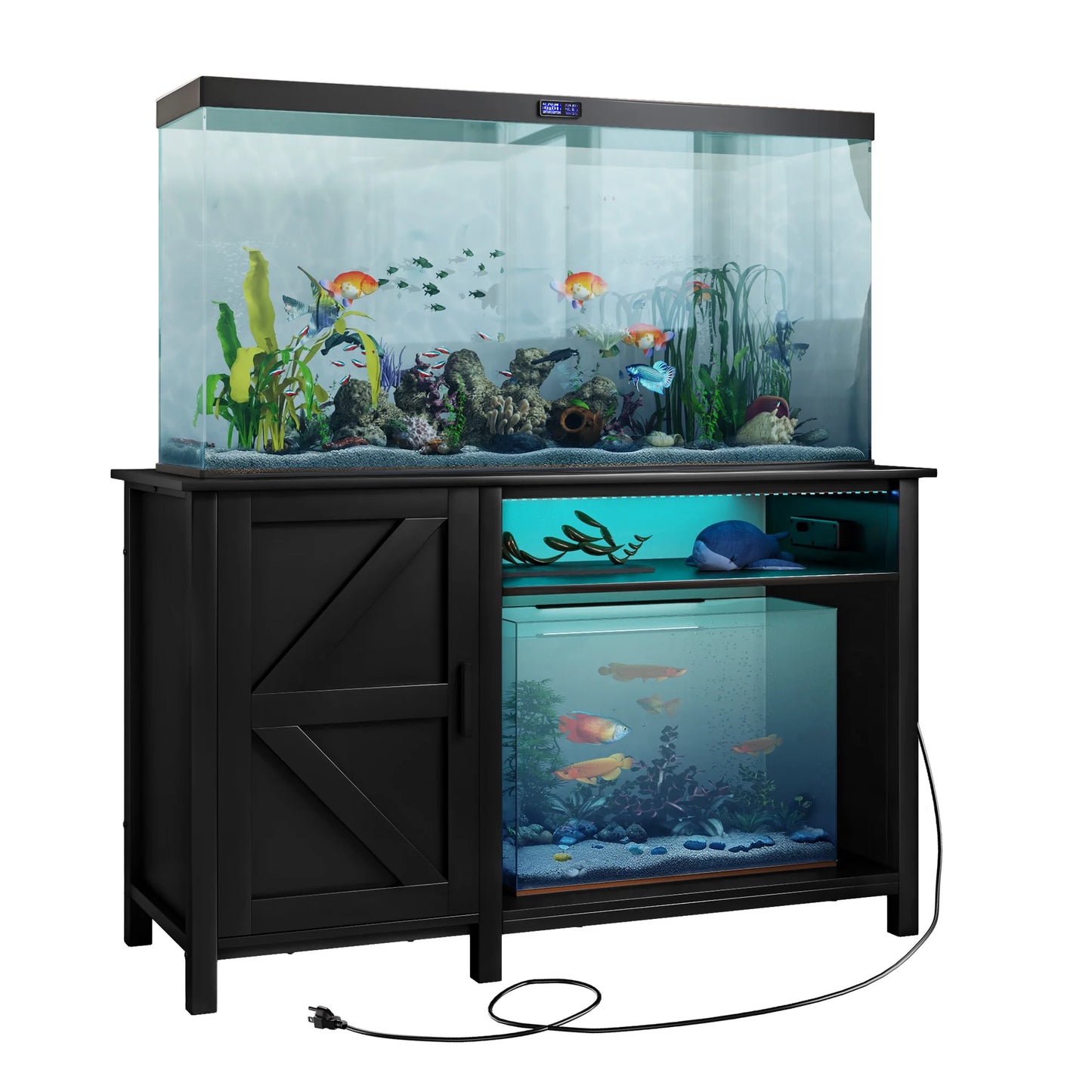 Heavy Duty Aquarium Stand for 55-75 Gallon Fish Tanks, with Additional 20 Gallon Space and RGB Light Strip, Fish Tank Stand with 800 Lbs Capacity, Adjustable Dividers