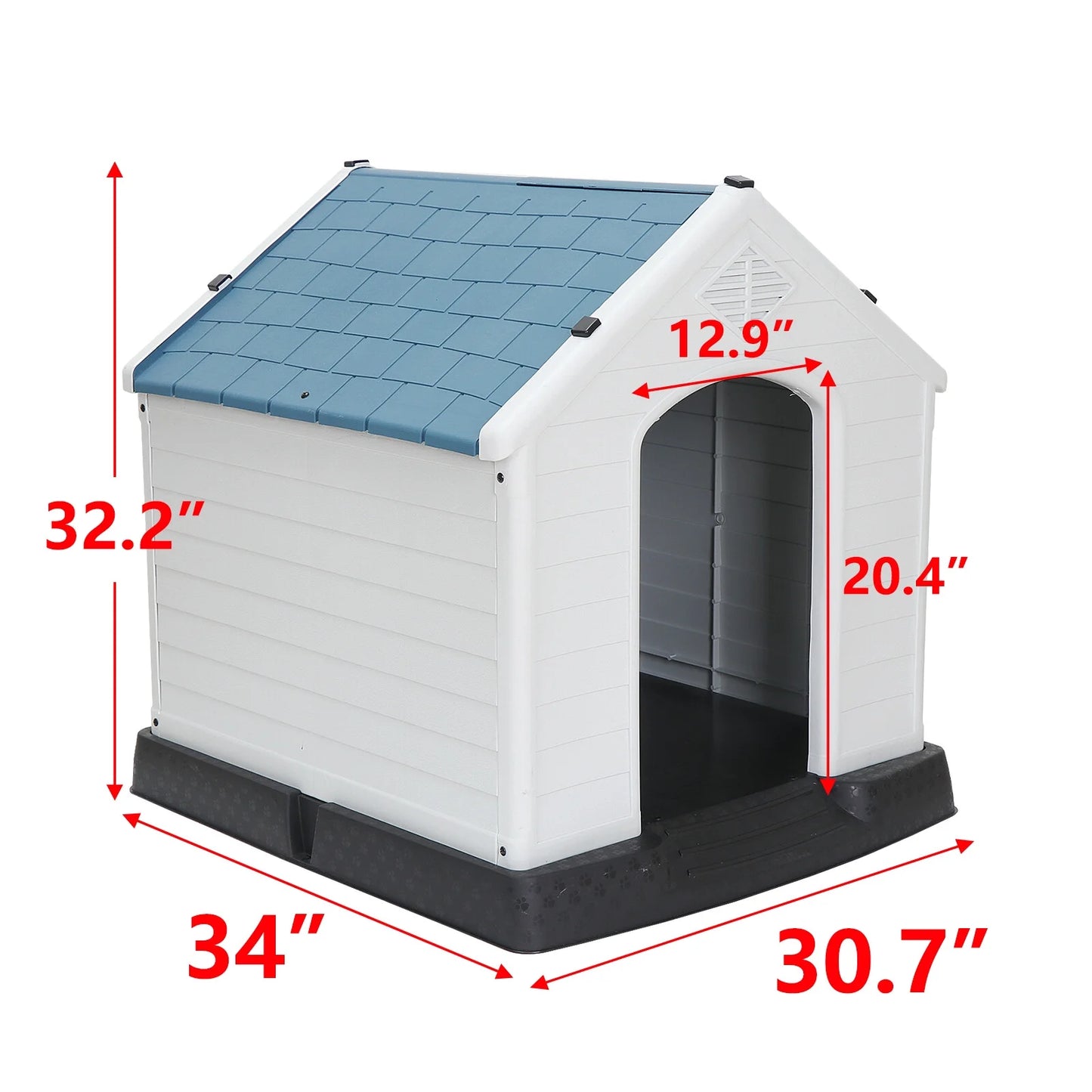 32" Large Dog House Indoor Outdoor Plastic Pet House Waterproof Kennel, White