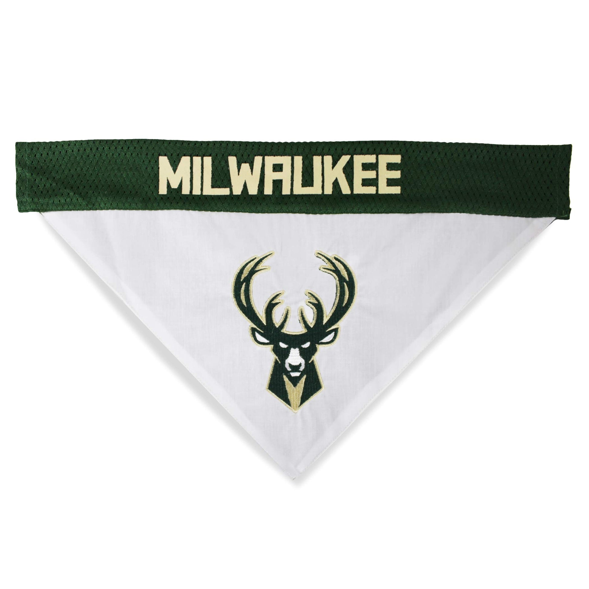 NBA Dog Bandana - Milwaukee Bucks Reversible Pet Bandana. 2 Sided Home & Away Sports Bandana with a PREMIUM Embroider